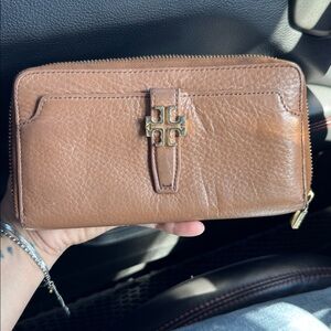 Tory Burch Brown Leather Wallet with Gold Accents